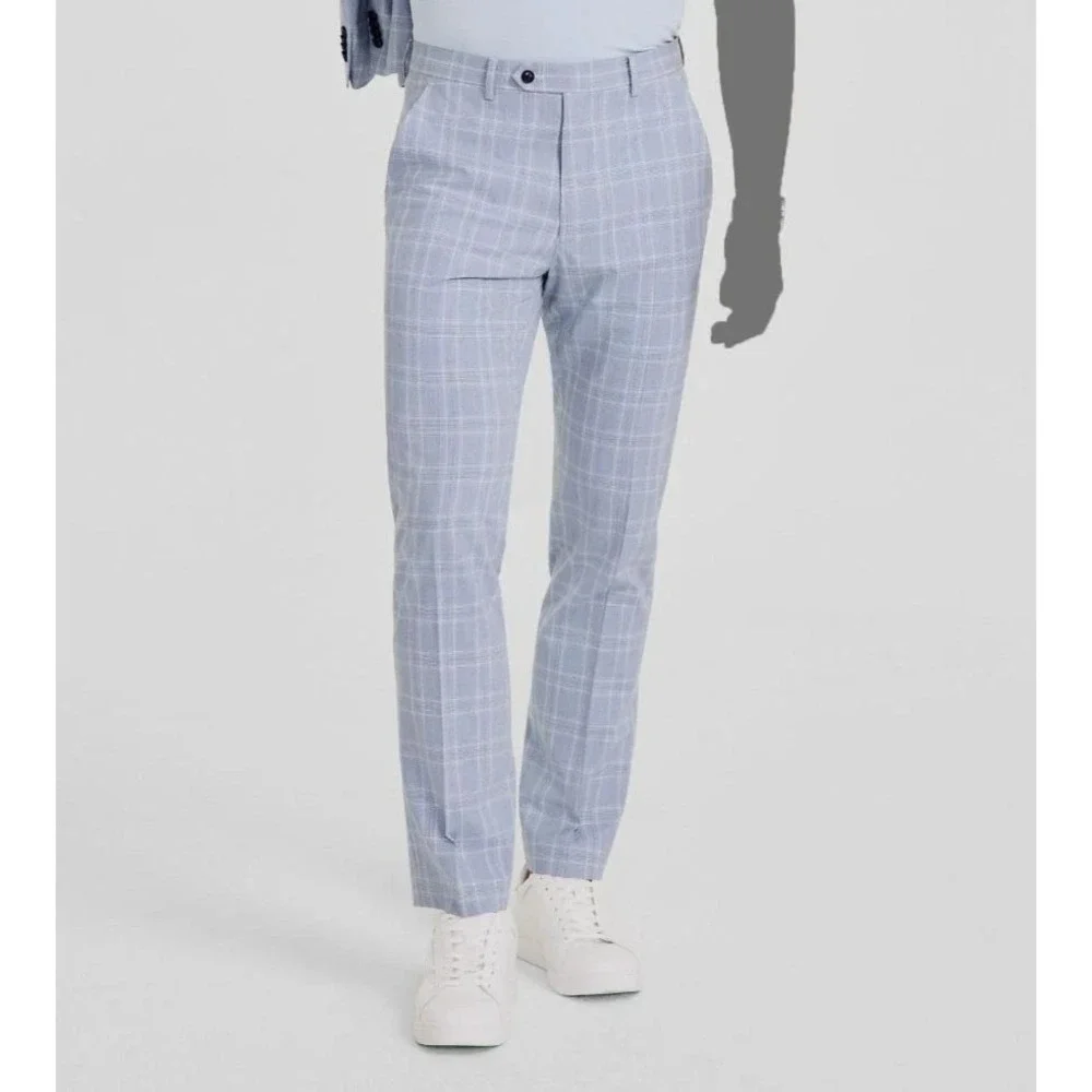 Alfani Men's Slim-Fit 2-pc Suit Jacket Stretch Plaid Size 38L Pants 30Wx30L Blue